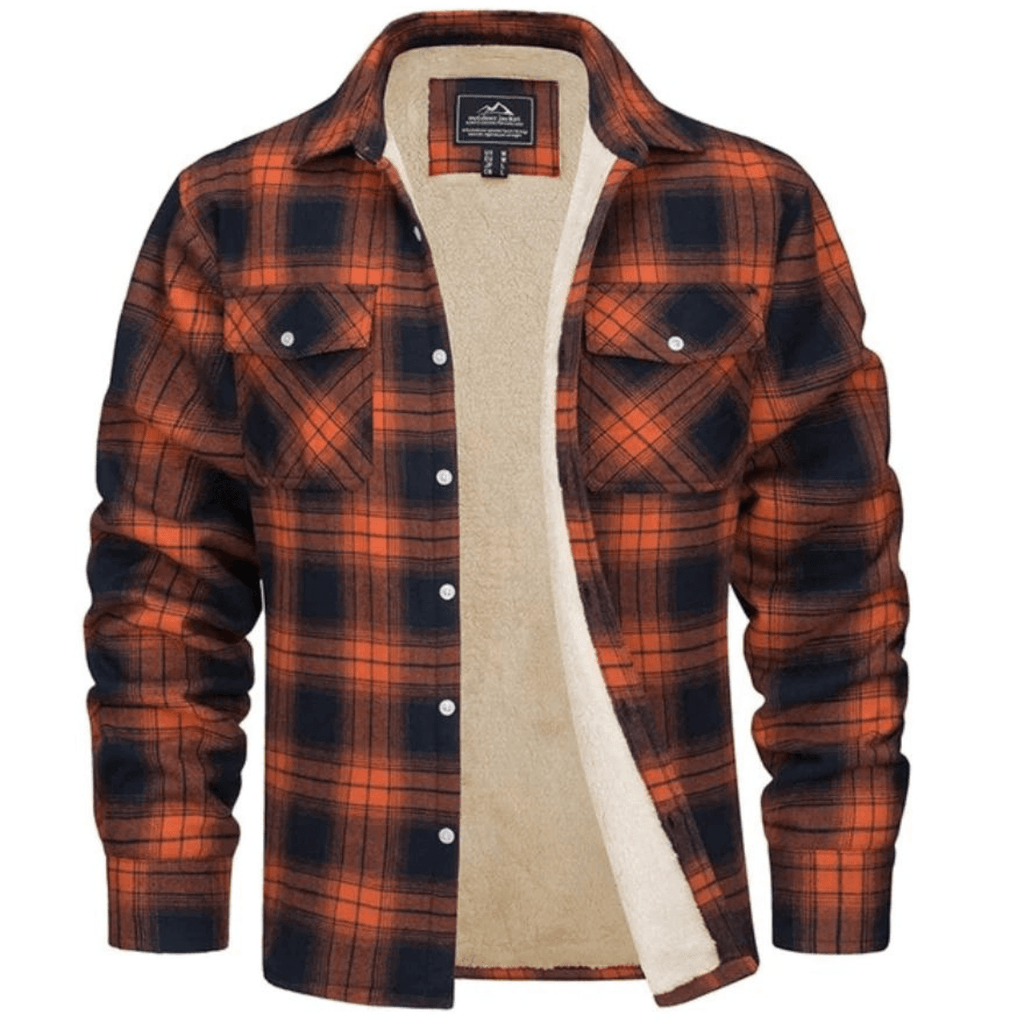 Men’s Checked Jacket - Fleece-Lined - Button-Up - Warm Casual Outerwear