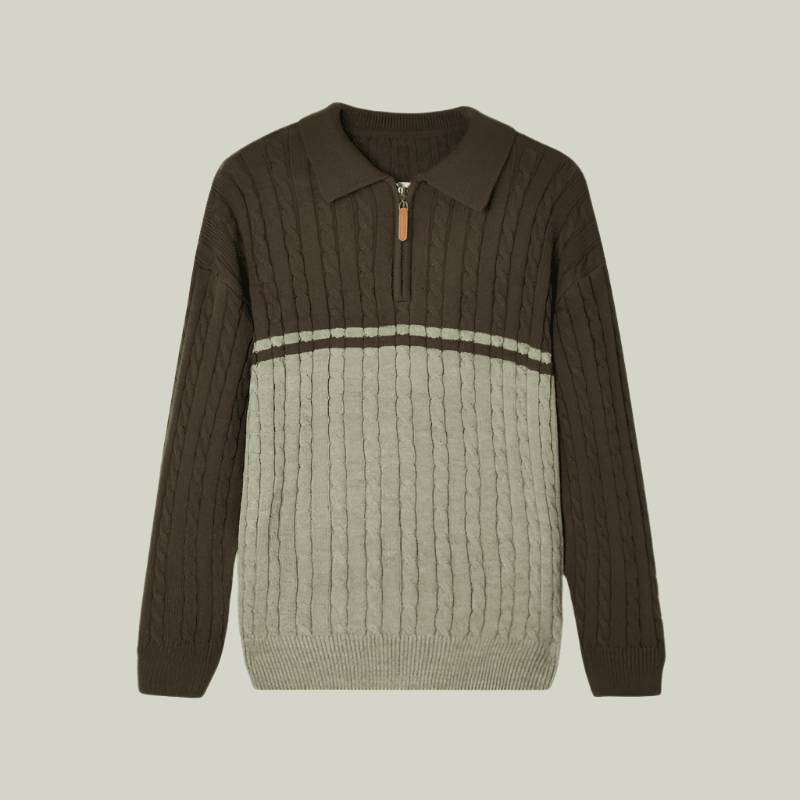 Two-tone sweater with brown top and gray bottom