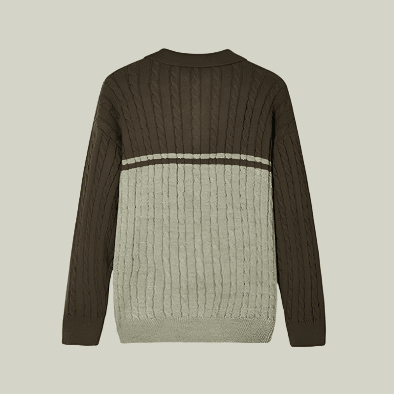 Two-tone sweater with brown top and gray bottom